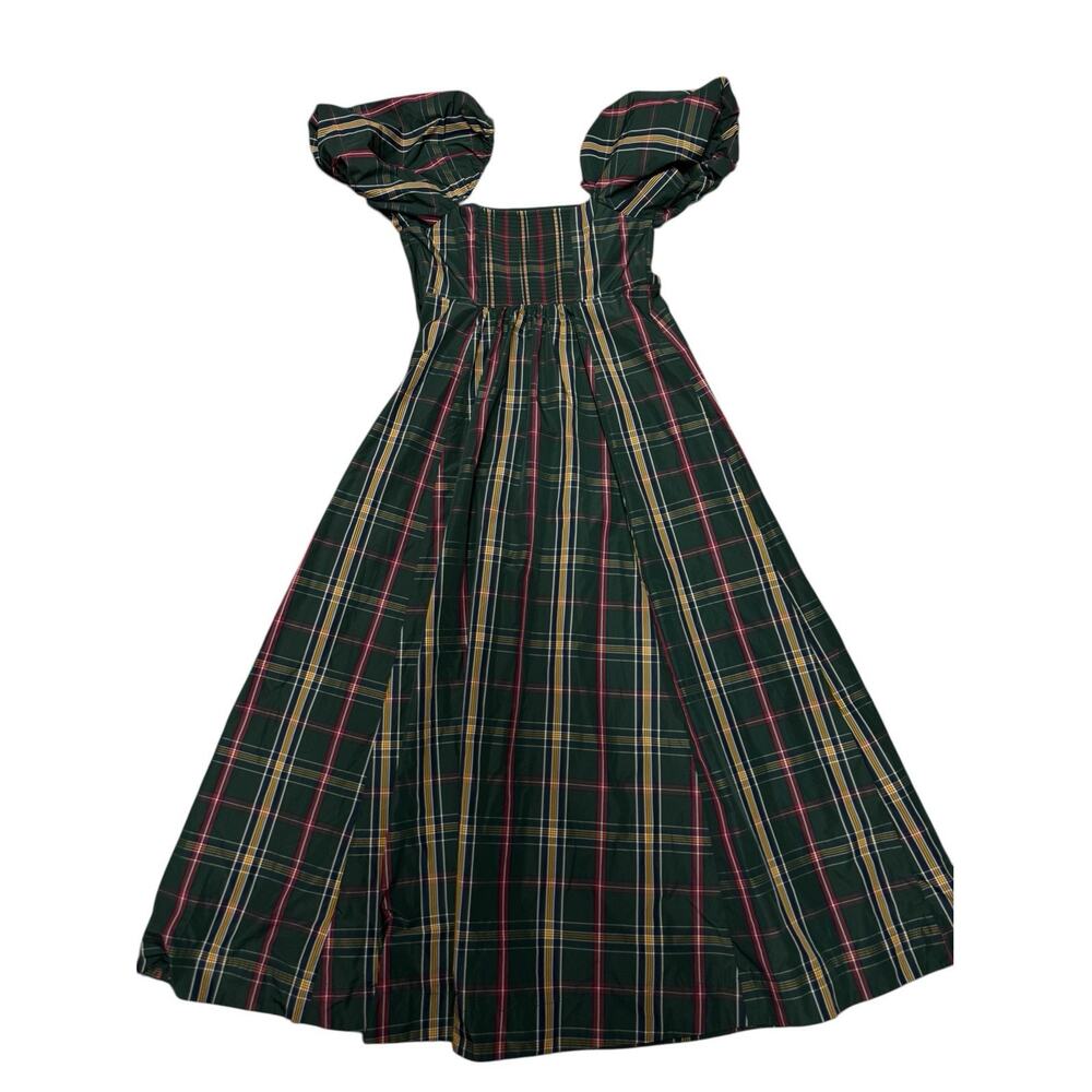 Hill House Matilda Dress Green Tartan Plaid Puff Sleeve Midi Size M - Picture 6 of 11